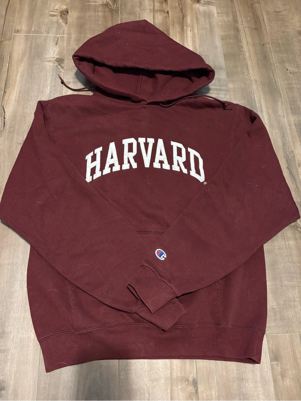 Champion Harvard Maroon Hoodie with White Arch Logo